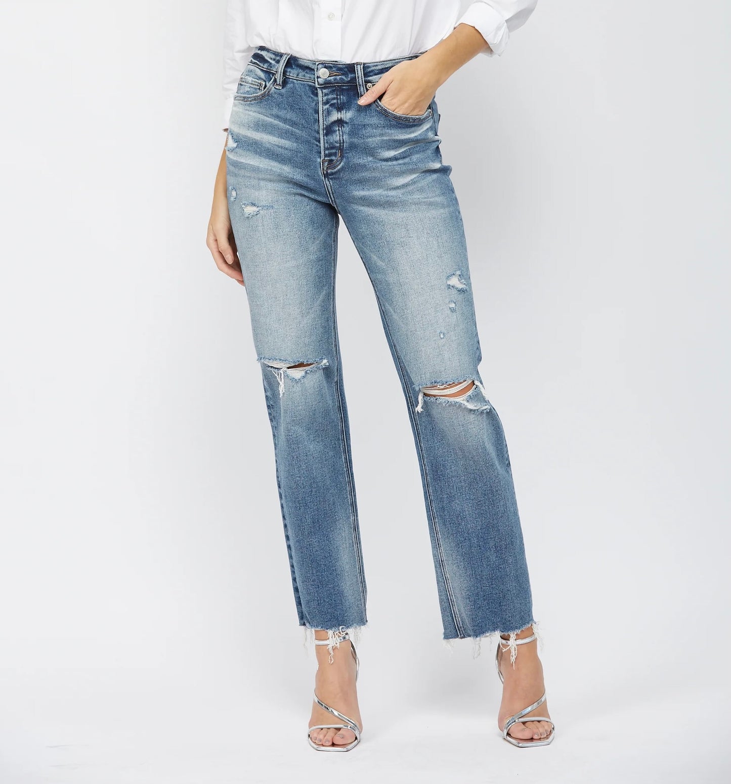 MICA: HIGH RISE STRAIGHT LEG JEANS WITH BUTTON FLY