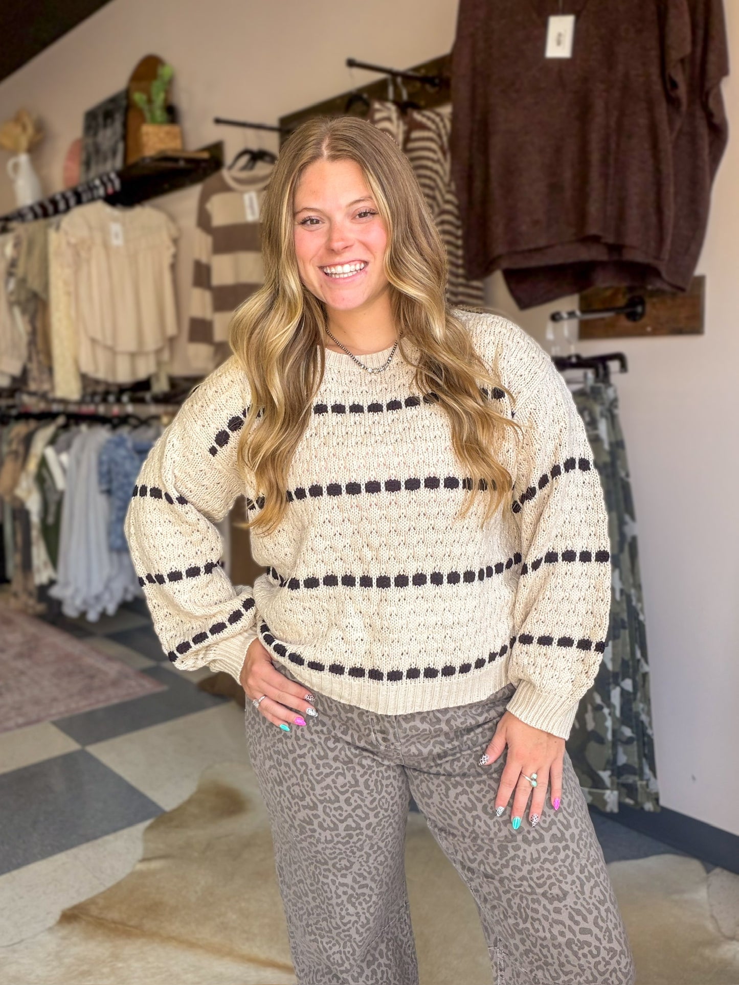 Light Oat Spot Stripe Knitted Sweater
