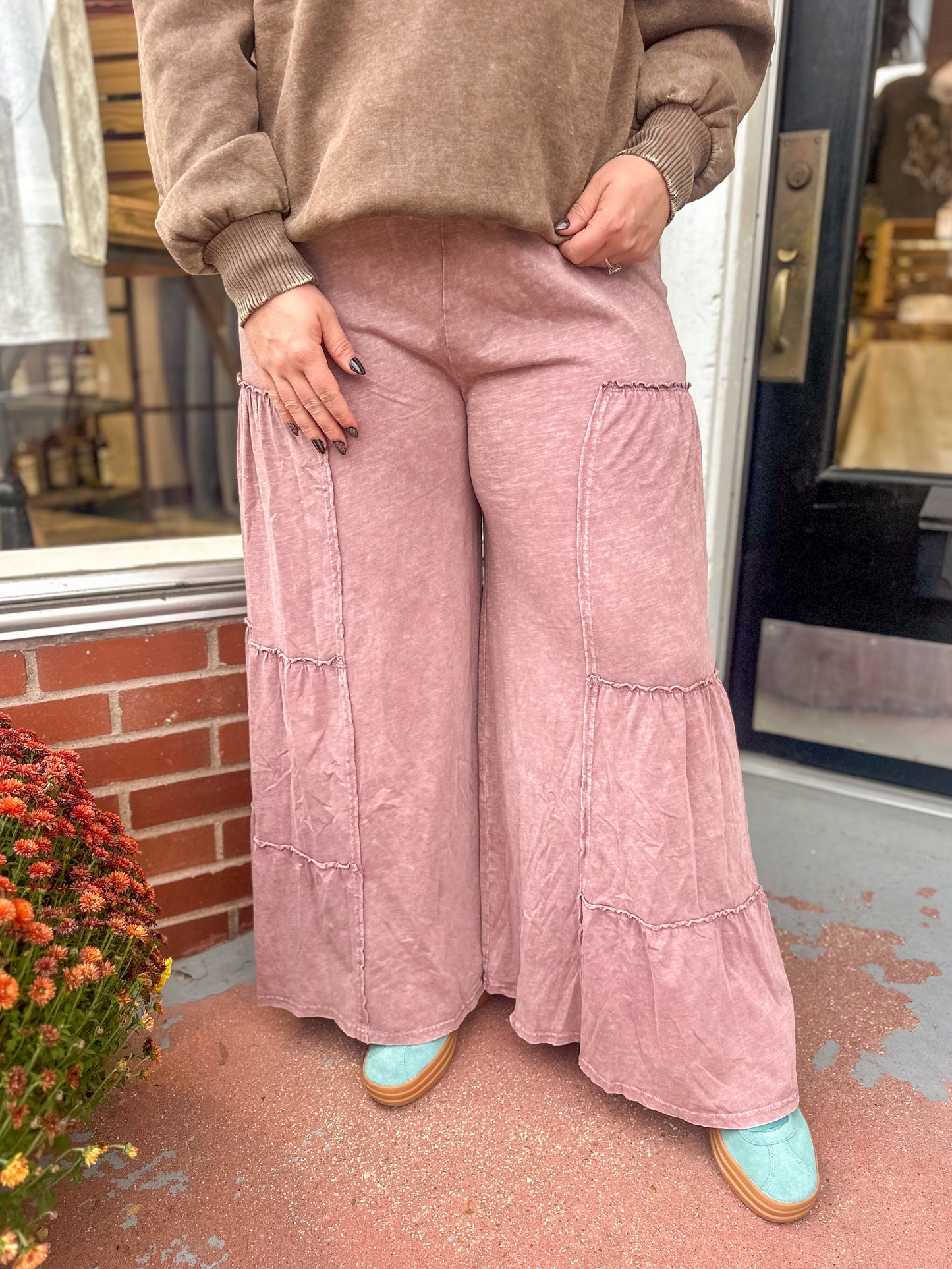 Mauve Tiered Flowy Pants