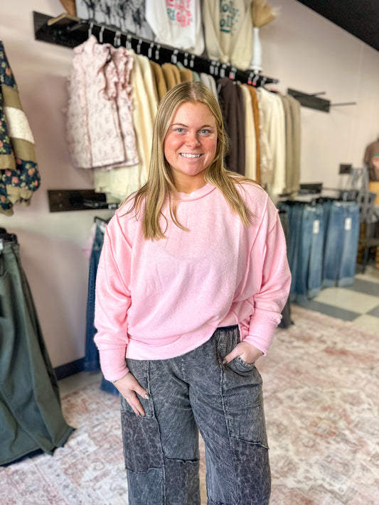 Light Pink Brushed Melange Oversized Sweater