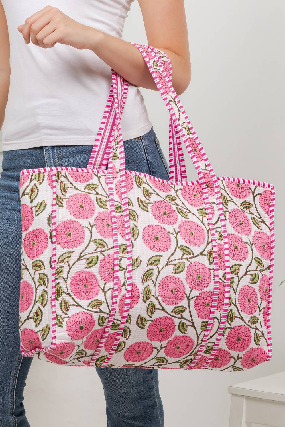 Dahlia Pink Quilted Tote Bag
