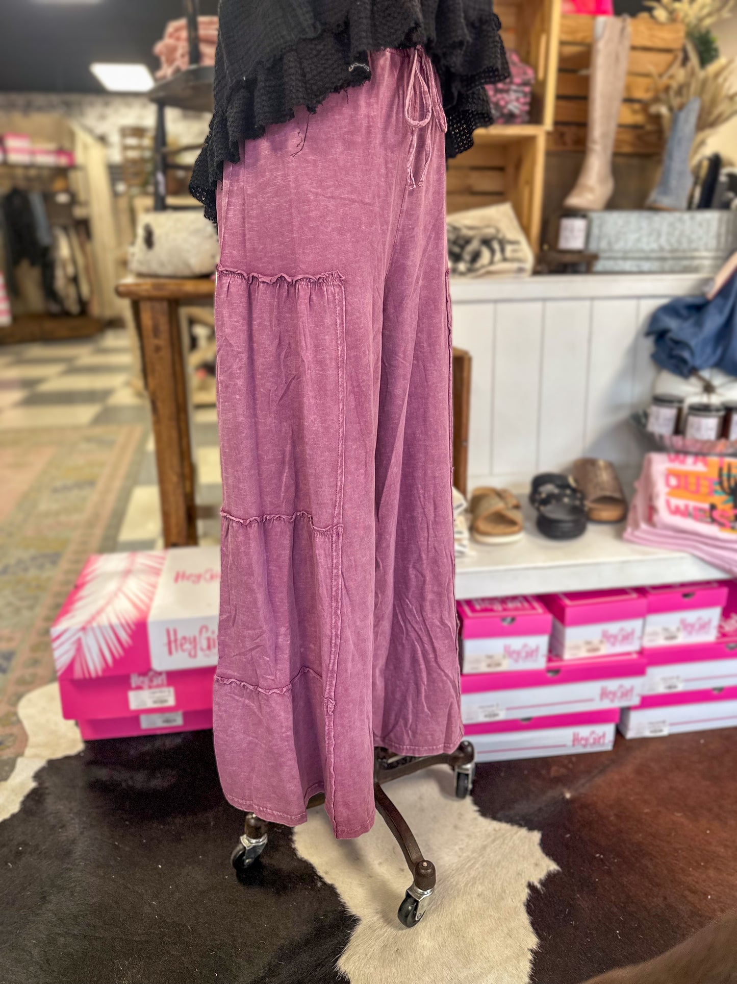Raspberry Tiered Flowy Pants