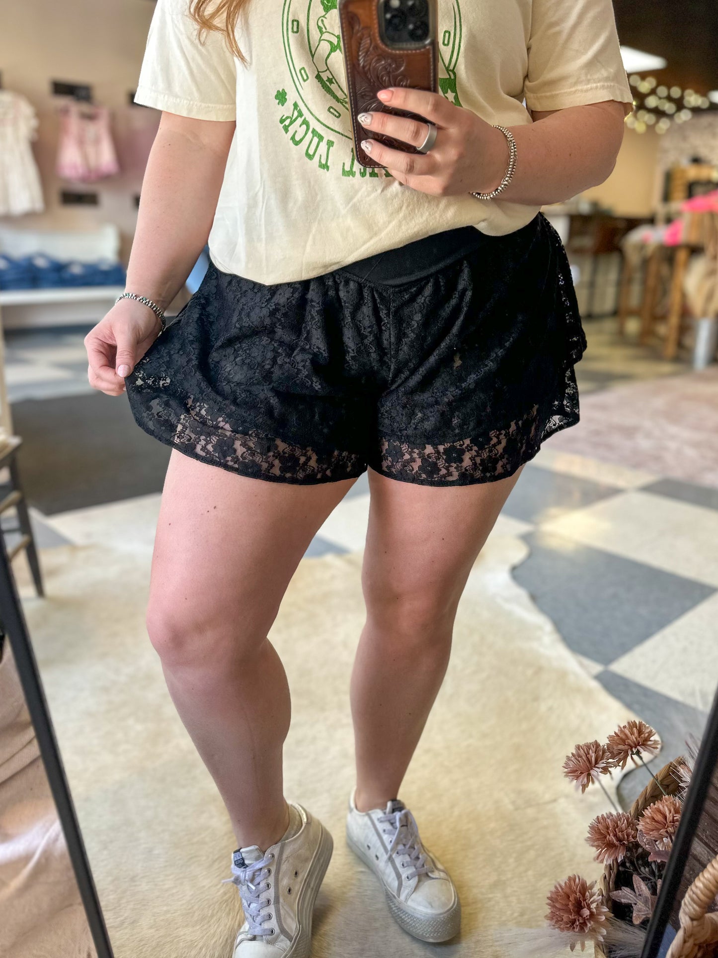 Layered Ruffle Lace Shorts in Black