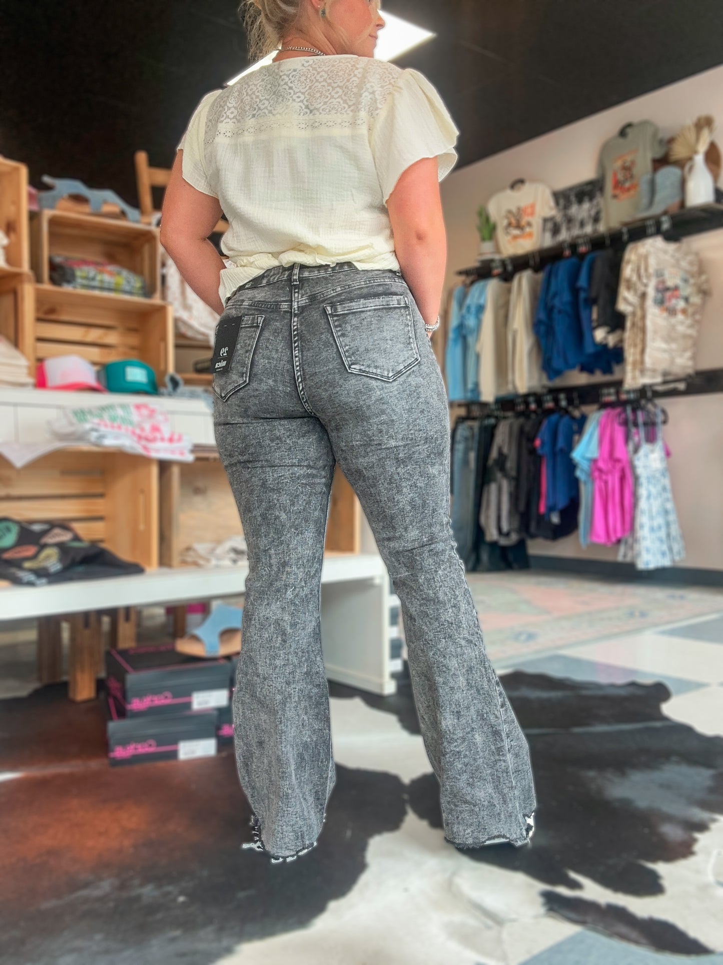 MICA:High Rise Acid Washed Distressed Flares