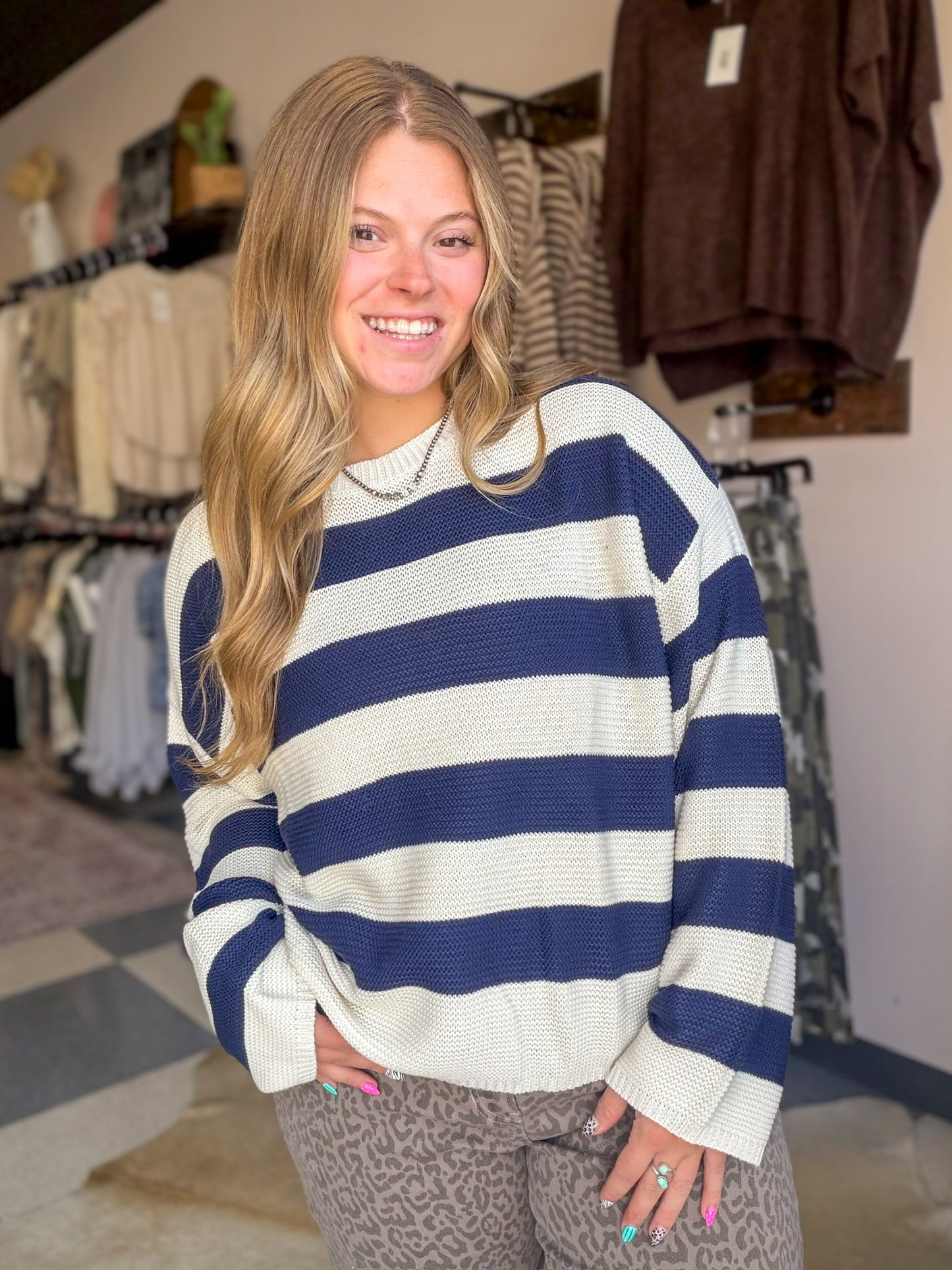 Janey Navy Striped Sweater