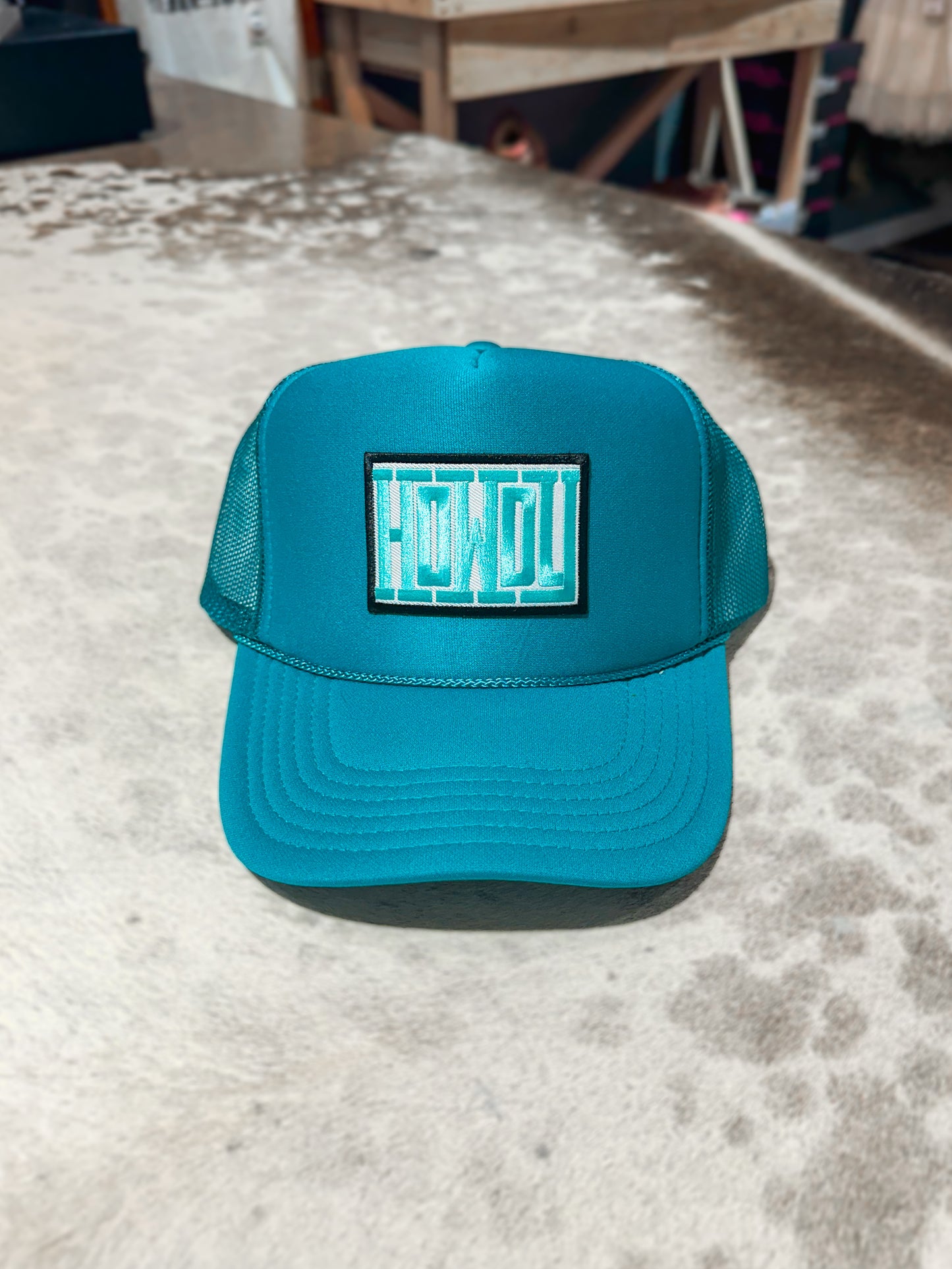 Turquoise Howdy Embroidered Patch Trucker