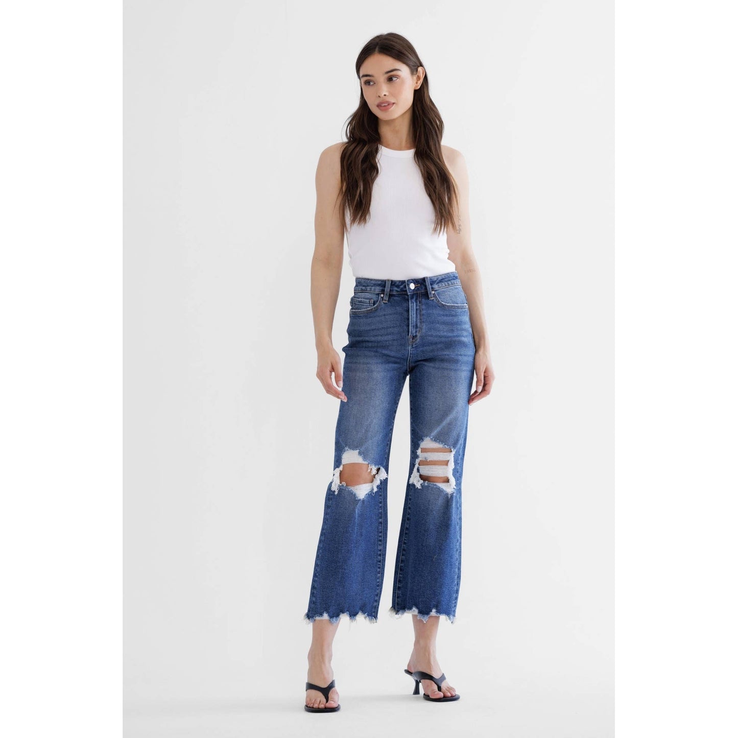 Mica: Medium Wash 90S Vintage Crop Flare