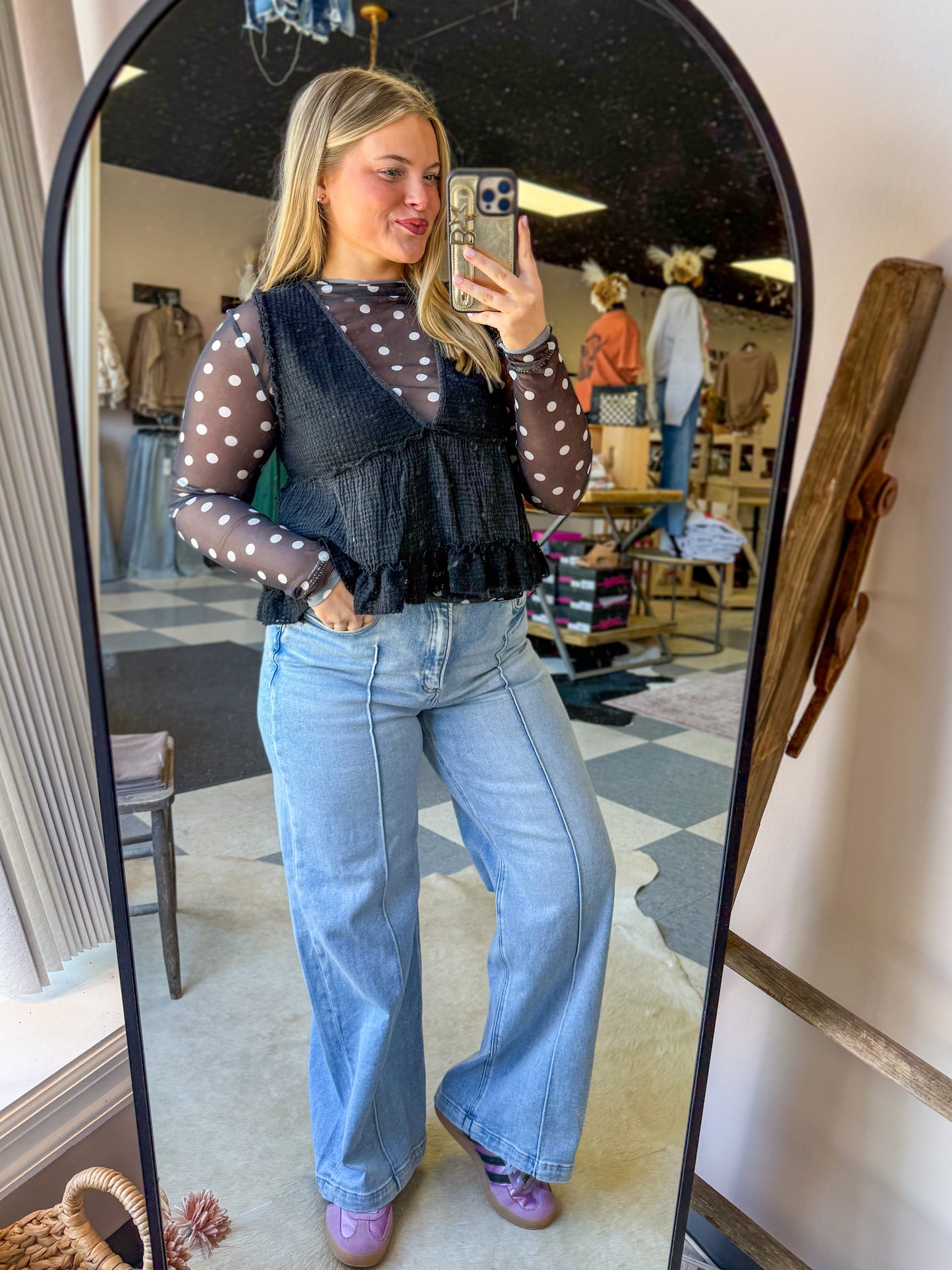 Polka Dottie Mesh Top