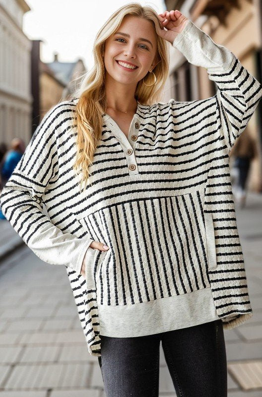 Striped Light Weight Hooded Top