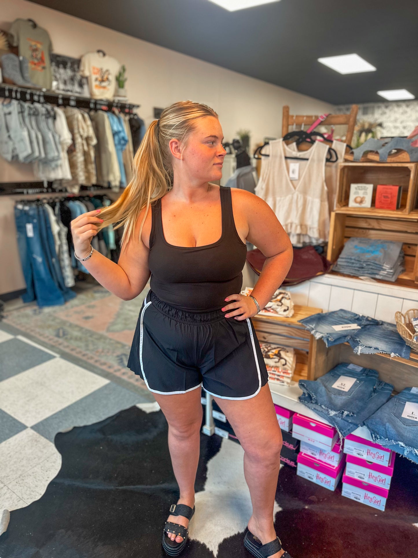 Butter Soft Tank and Poly Shorts Runsie in Black