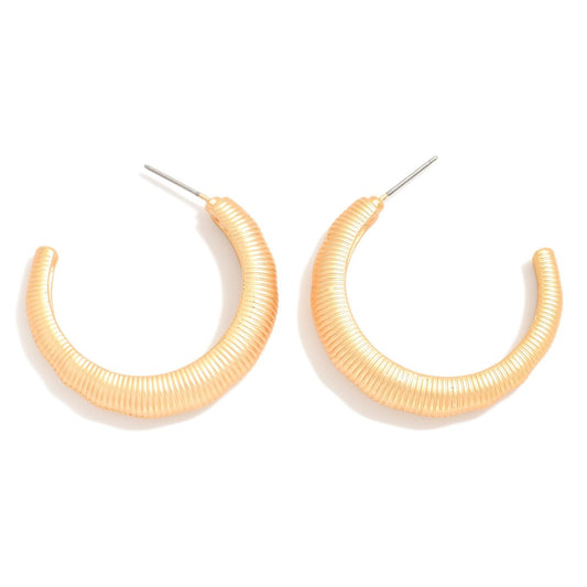 Gold Ribbed Tapered Hoop Earrings
