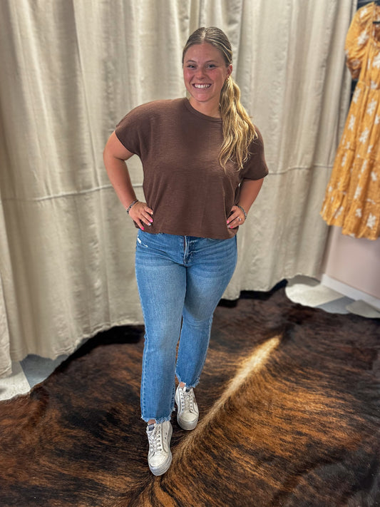 Brown Cotton Slub Oversized Tee