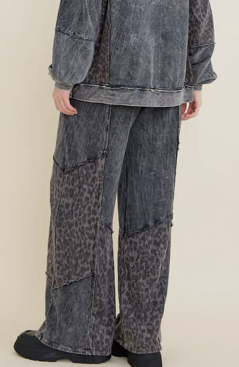 PRE:ORDER Washed Leopard Patchwork Wide Leg Pants