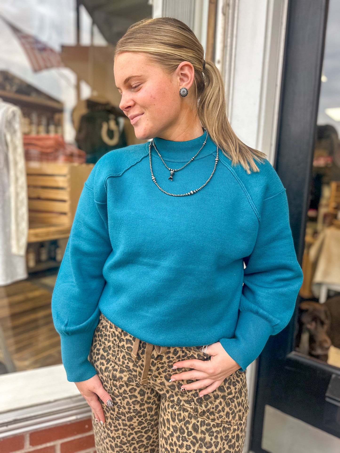 Mock Neck Exposed Seam Sweater