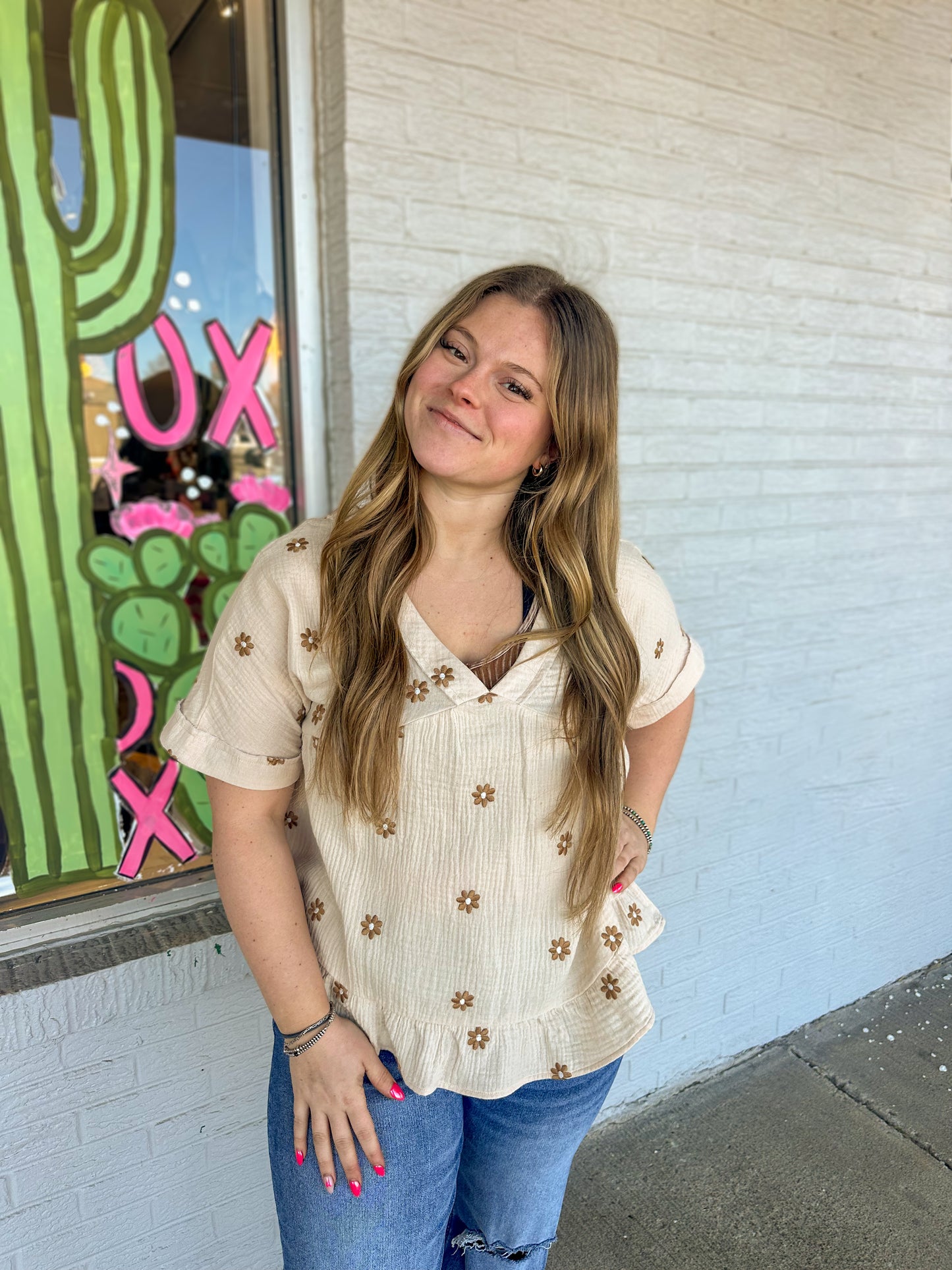 Flower Child Embroidered Woven Blouse Top