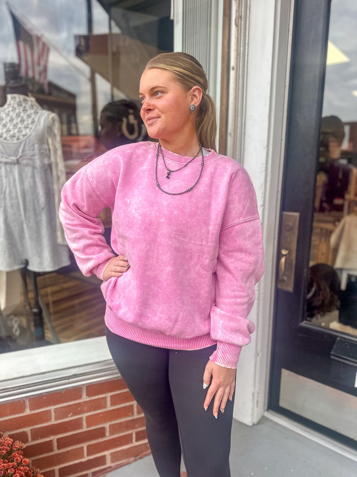 Candy Pink Washed Oversize Fleece Pullover