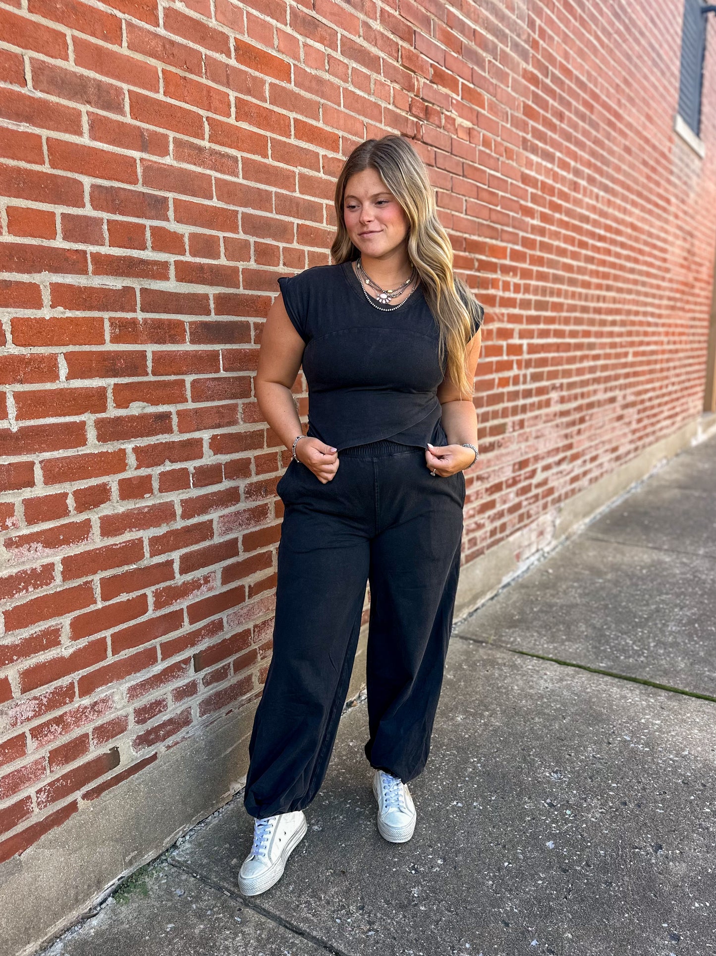 Black Mineral Washed Wrap Bottoms