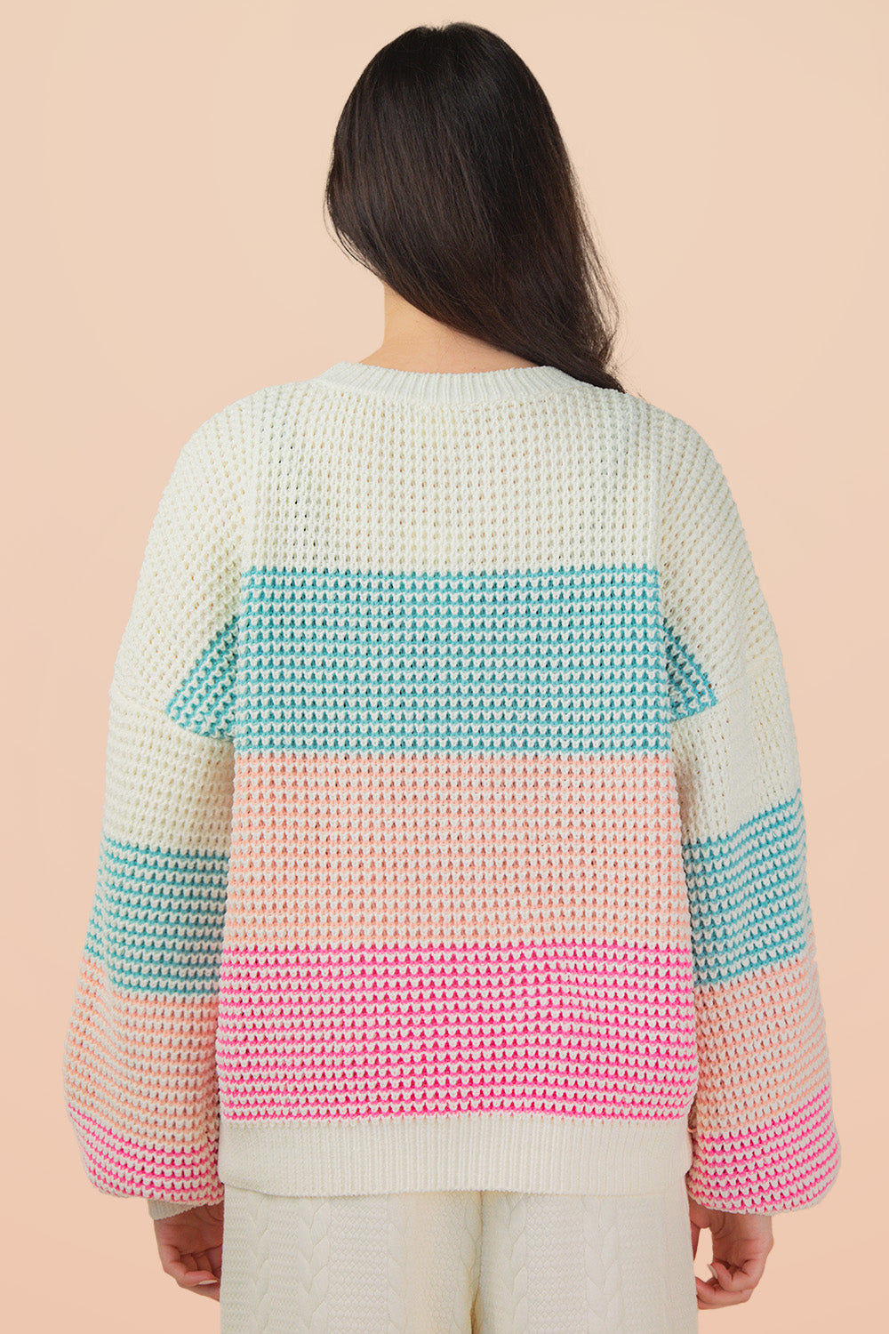 Aqua Oversized Color Block Knit Sweater