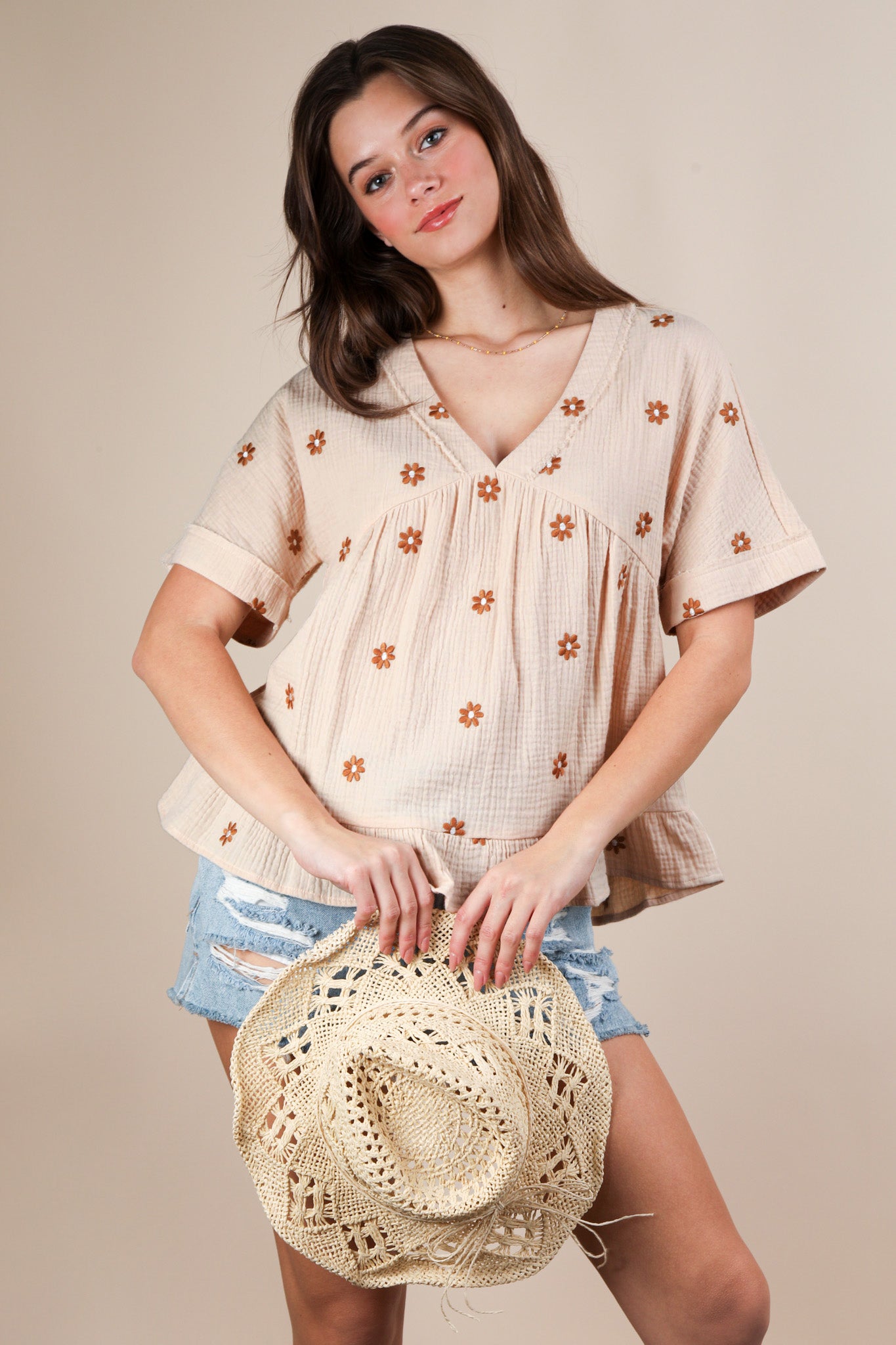 Flower Child Embroidered Woven Blouse Top