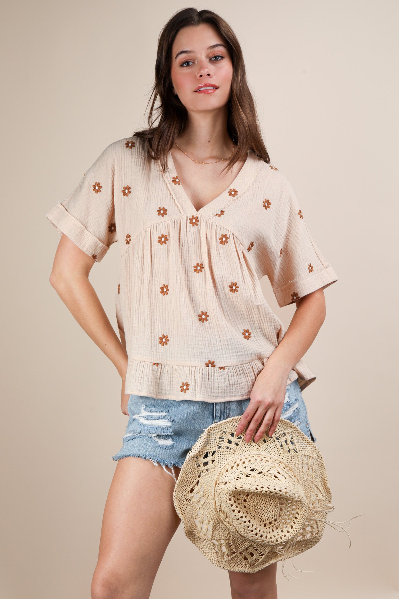 Flower Child Embroidered Woven Blouse Top