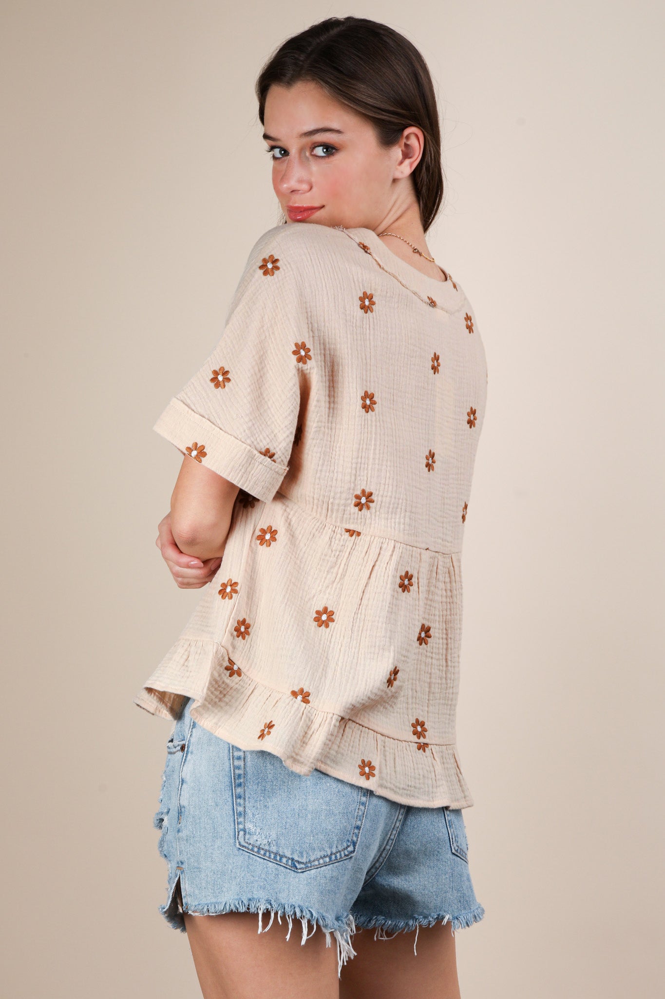 Flower Child Embroidered Woven Blouse Top