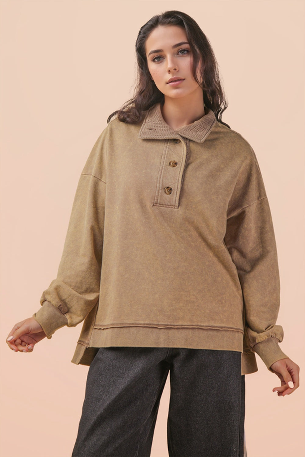 Mock Neck Mineral Washed Pullover