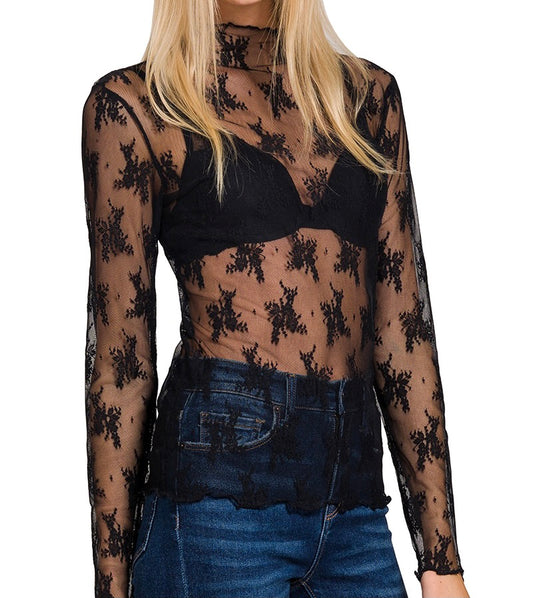 Lace Sheer Mesh Layering Shirt