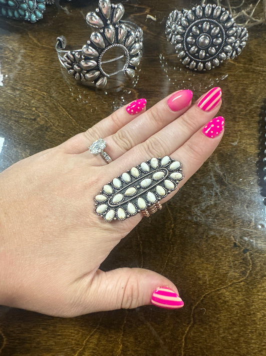 Desert Concho Stretch Ring in White