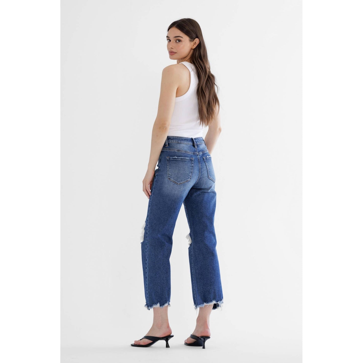 Mica: Medium Wash 90S Vintage Crop Flare