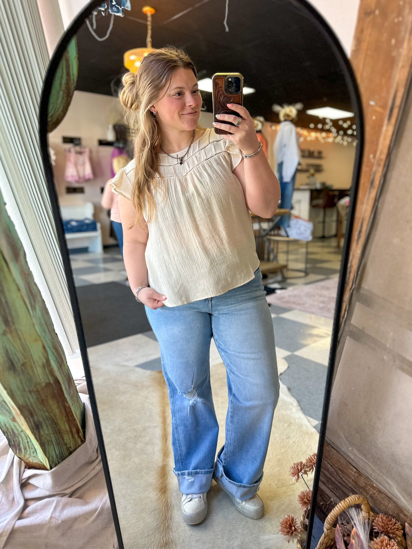 Oatmeal Flounce Sleeveless Blouse