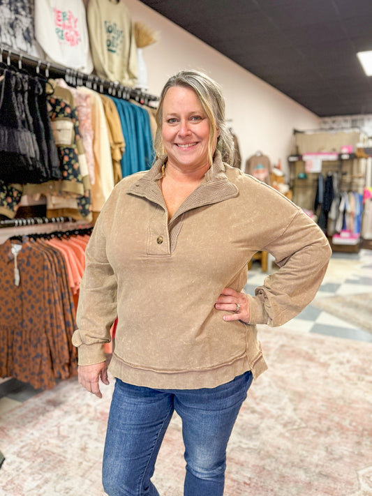 Mock Neck Mineral Washed Pullover