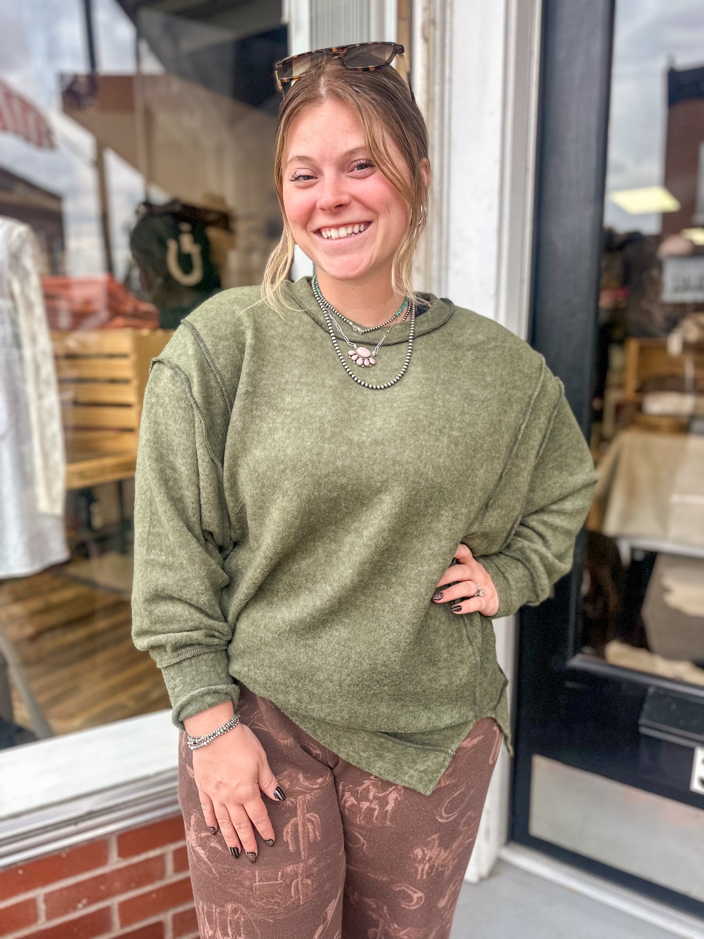 Dark Olive Brushed Melange Oversized Sweater