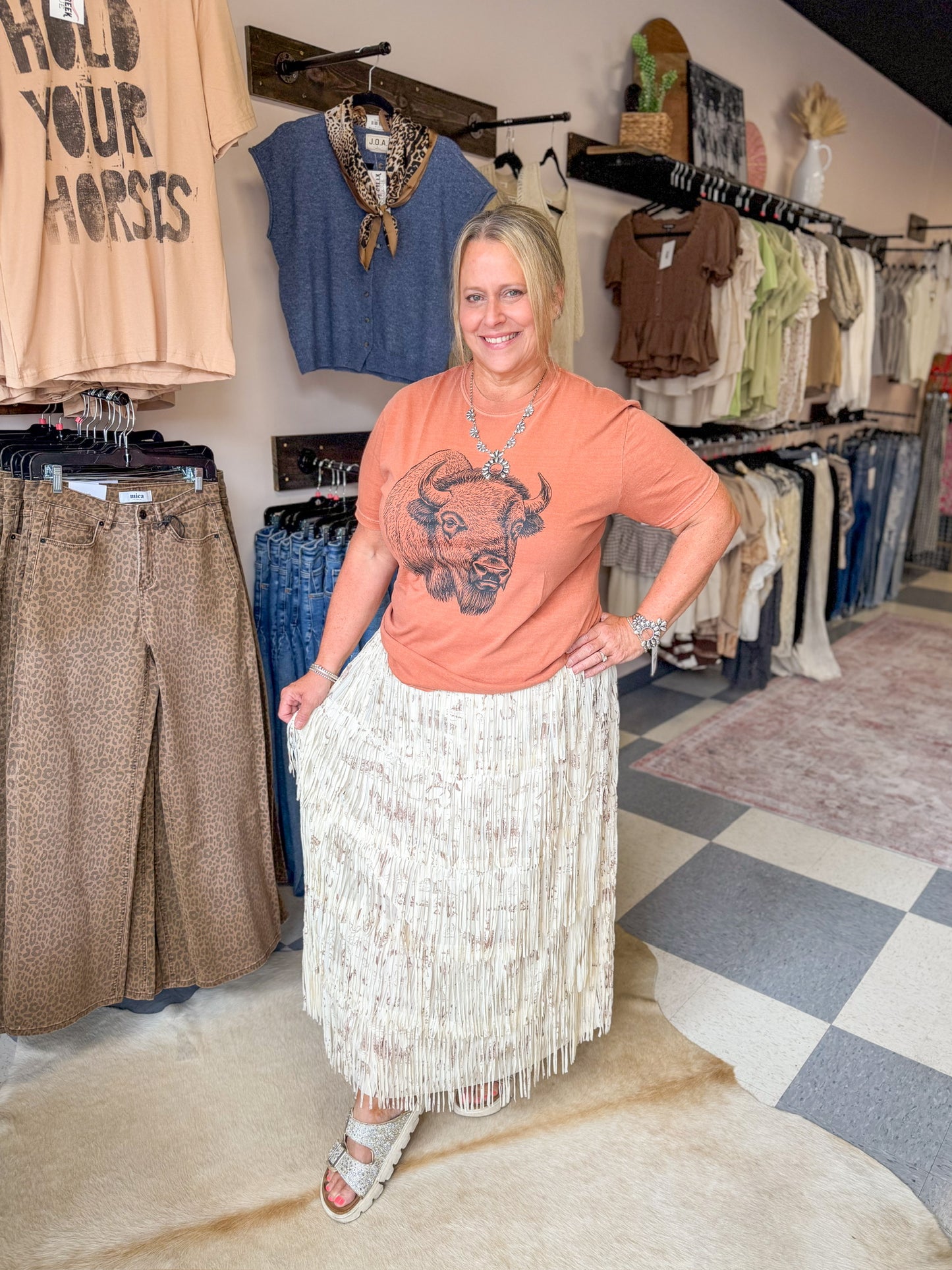 Casey Printed Fringe Skirt