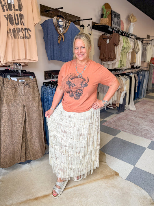 Casey Printed Fringe Skirt