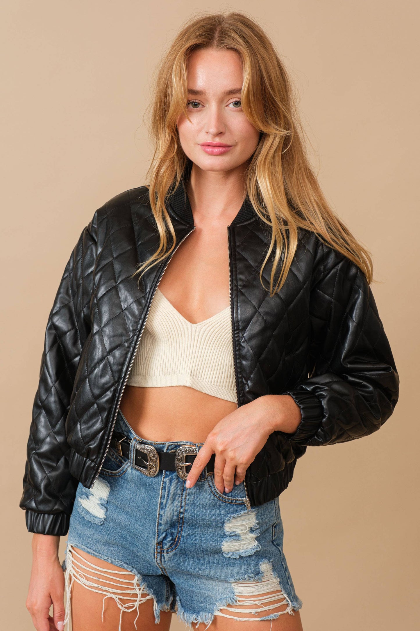 Quilted Zip Up Bomber Jacket