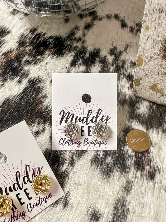 Knotted Silver Studs:White Gold Dipped