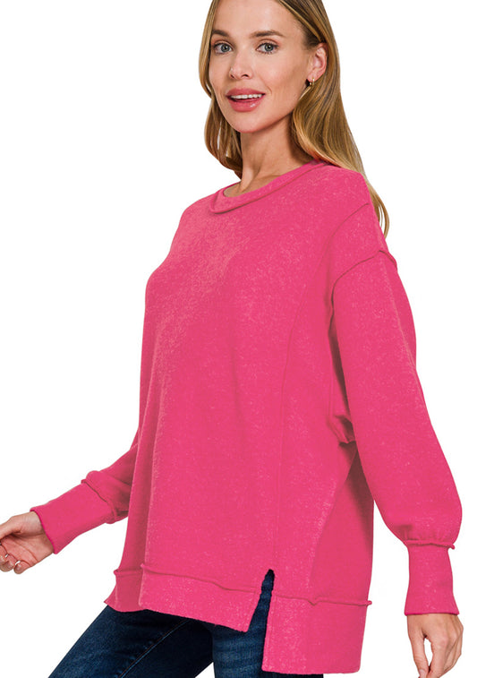 Hot Pink Brushed Melange Oversized Sweater
