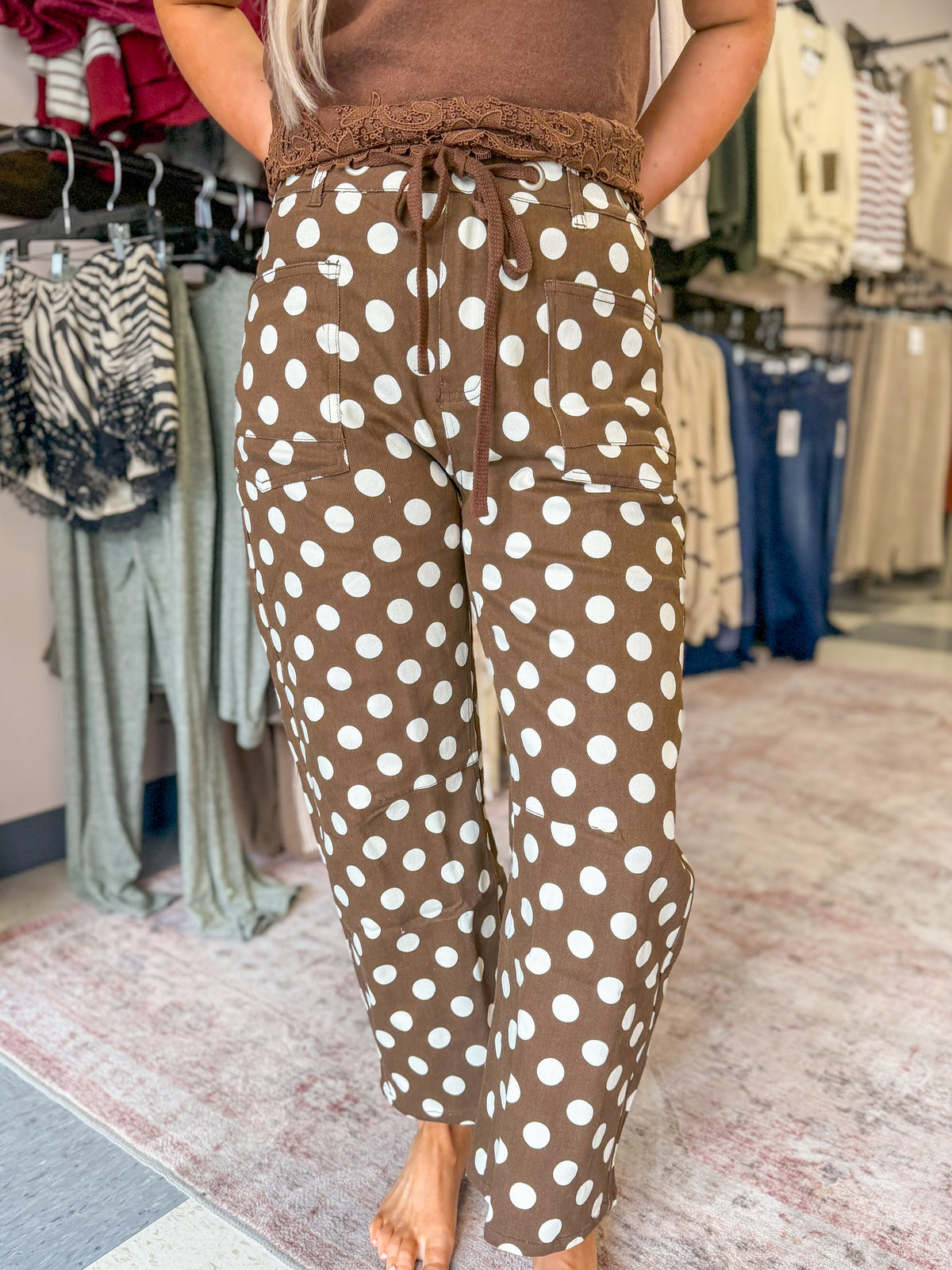 Esspresso Polka Dot Barrel Pants