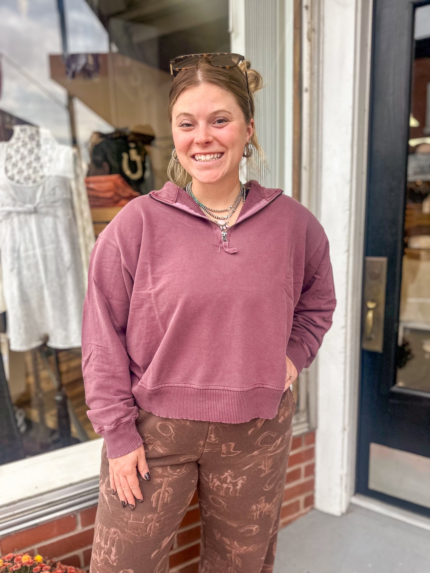 Eggplant French Terry Washed Quarter Zip