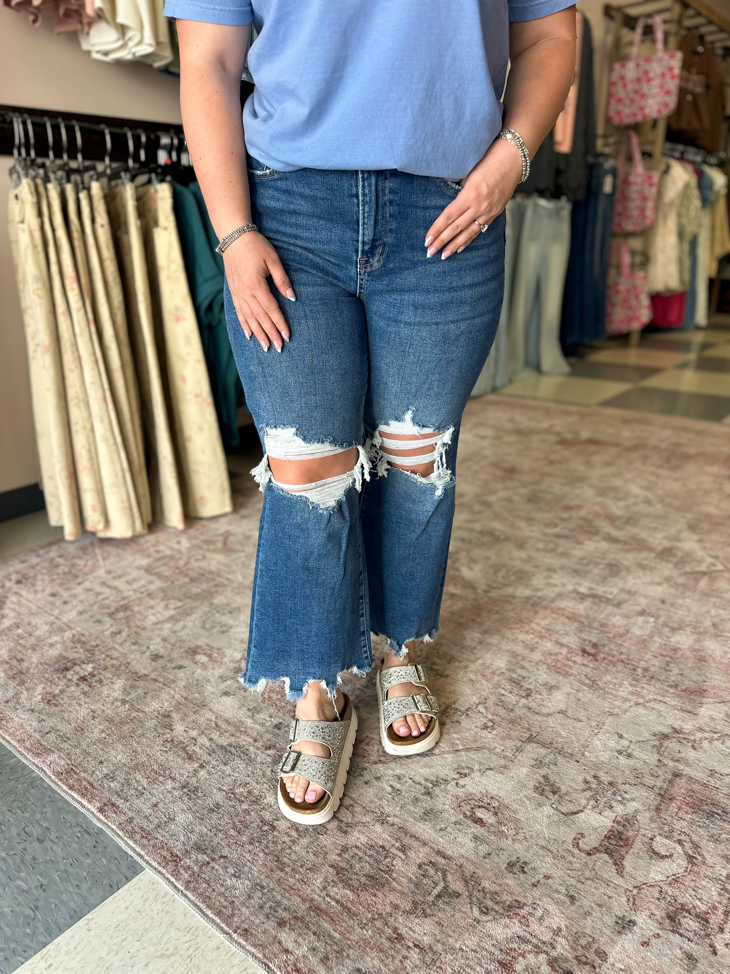 Mica: Medium Wash 90S Vintage Crop Flare