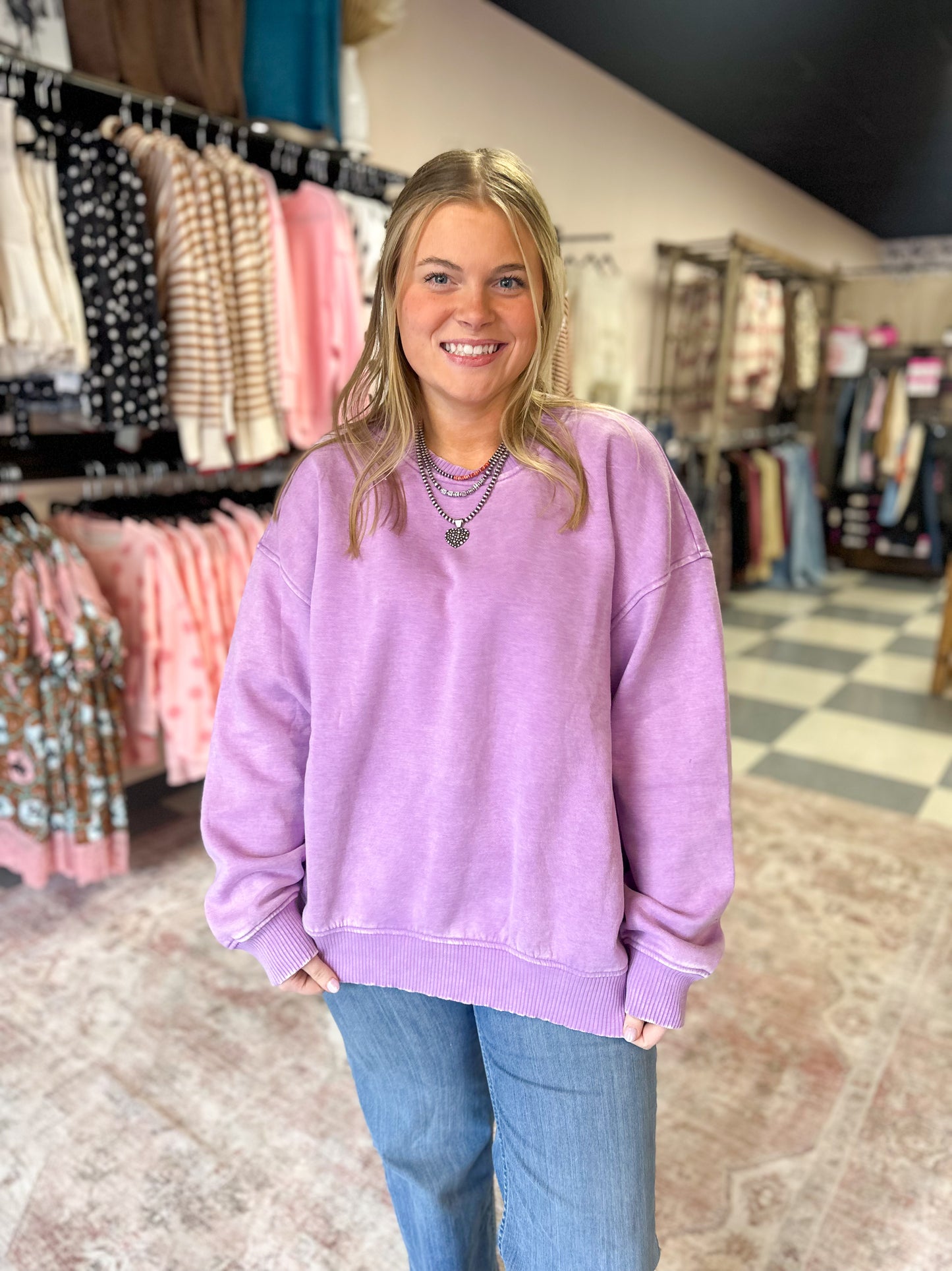 Lavender Oversized Fleece Pullover with Crossed Neckline