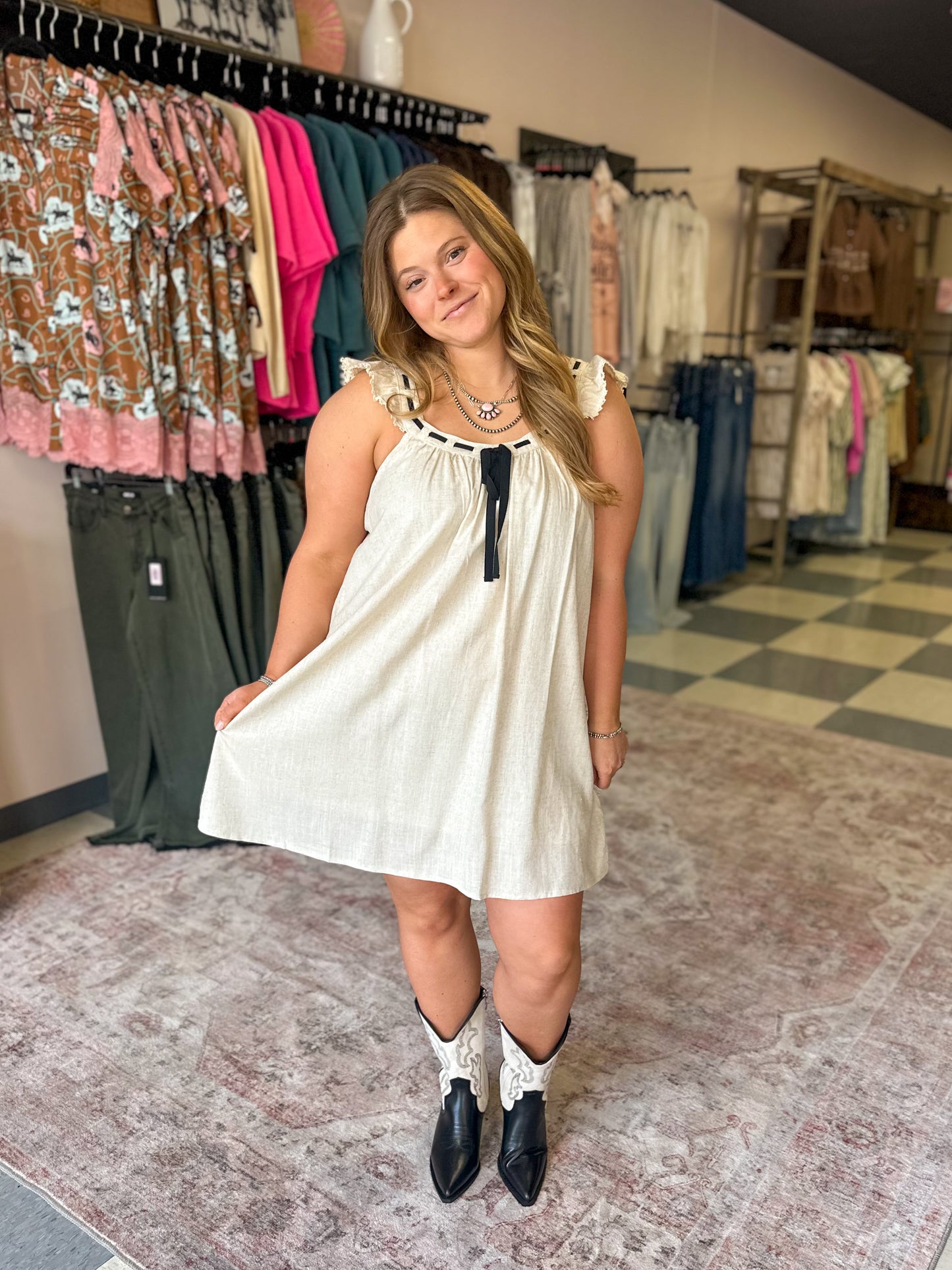 Oatmeal Ruffle Sleeve Shift Dress