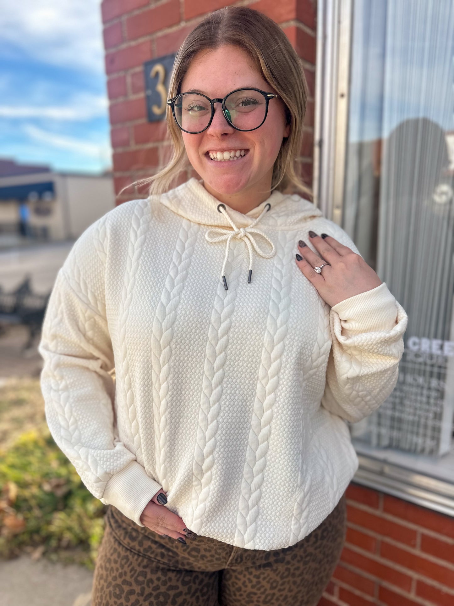 Oversized Cable Knit Hoodie Top