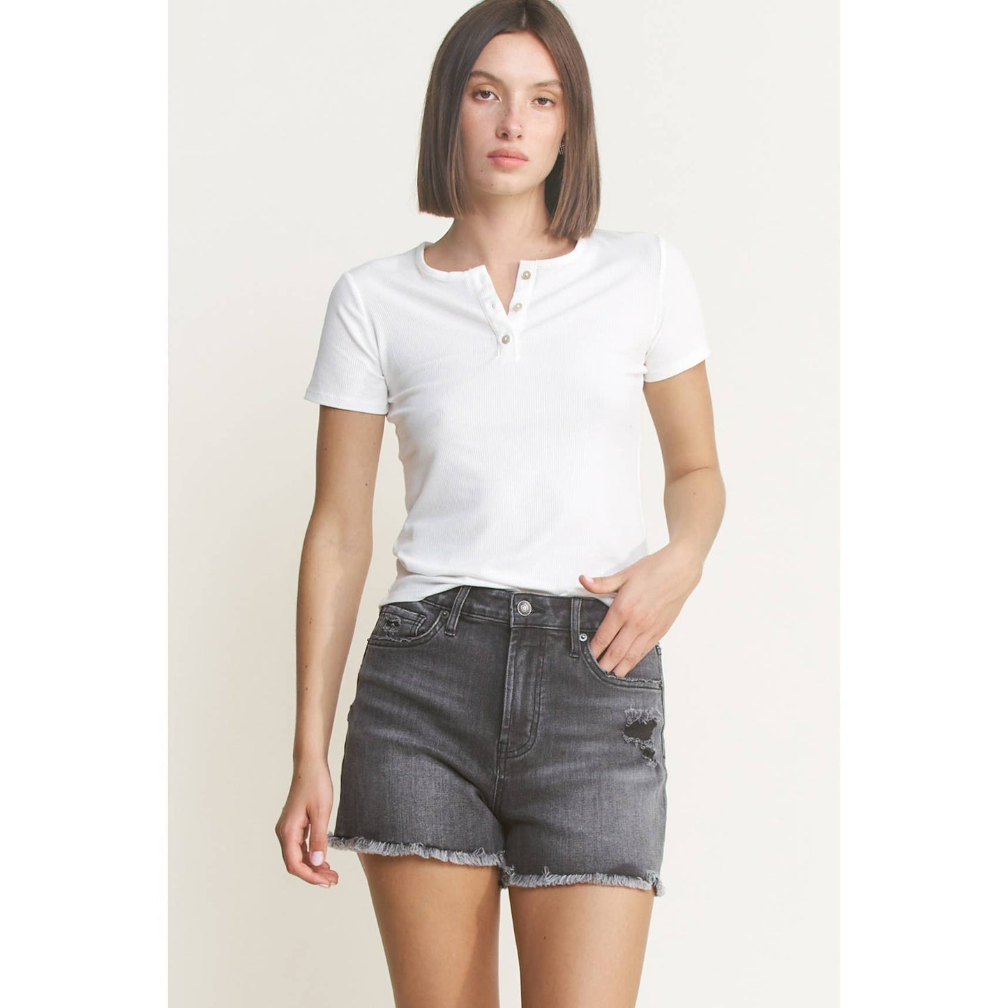 Mica: Super-High Rise Black Denim Shorts