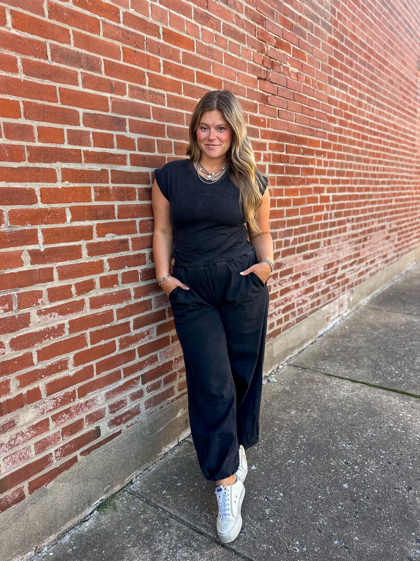 Black Mineral Washed Wrap Top