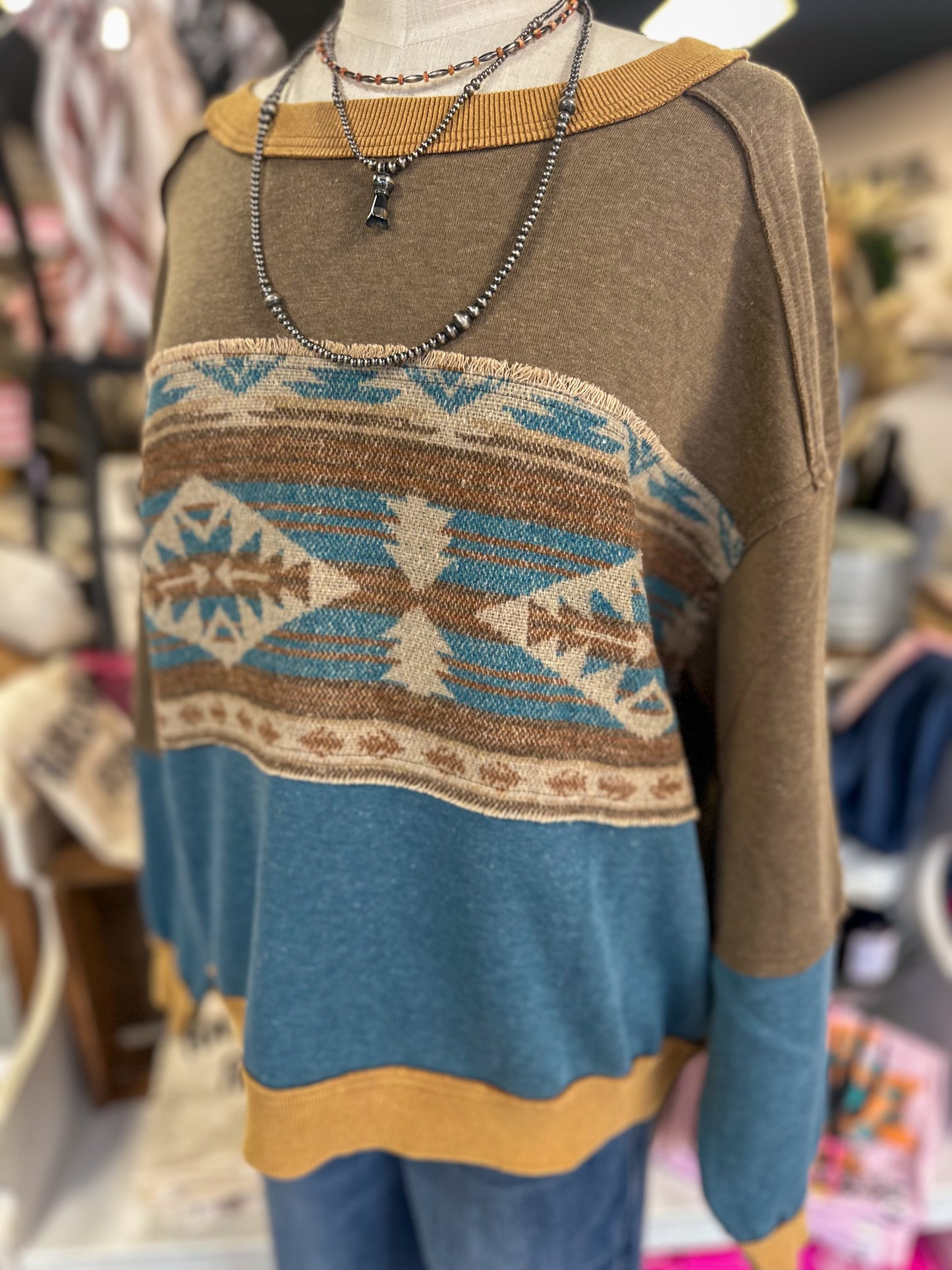 Wild West Aztec Mixed Print Top