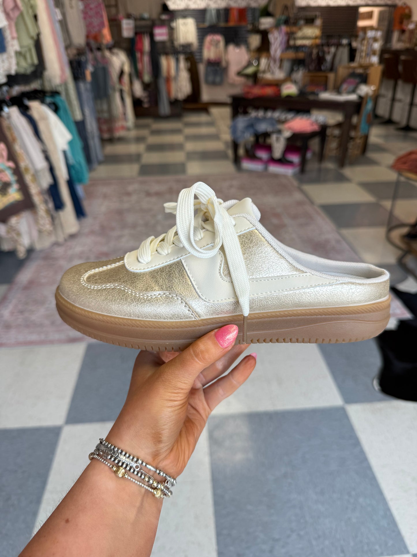 Metallic Gold Slip On Mule Style Sneaker