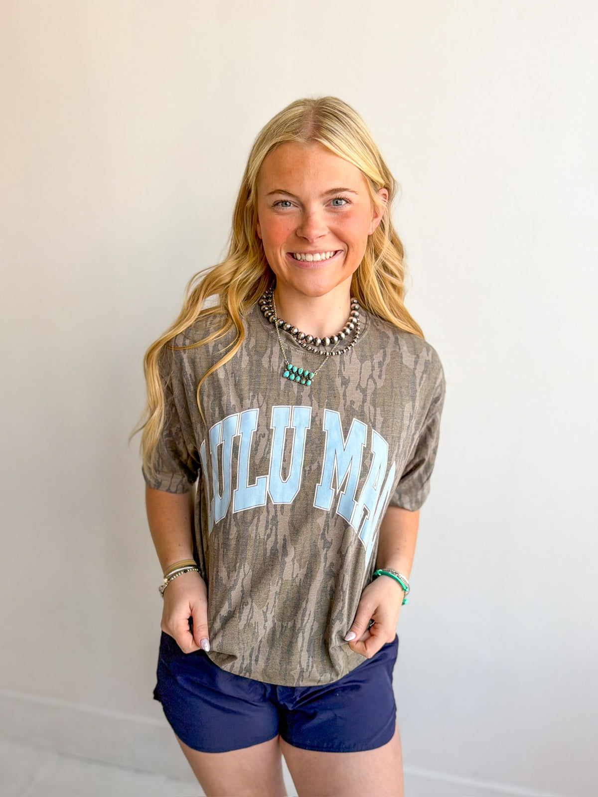 Lulu Mac: Mossy Oak Bottomland Print Tee w/Light Blue