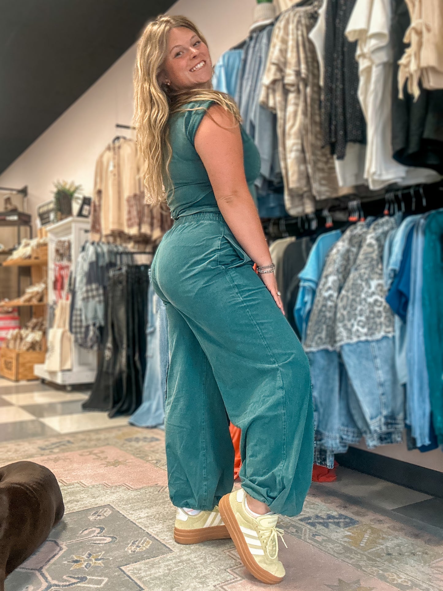 Teal Mineral Washed Wrap Bottoms