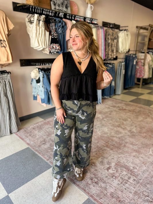 Mica: High Rise Wide Leg Camo Jeans